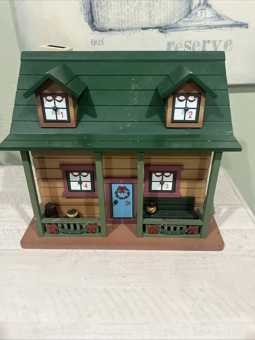 Wooden House Advent Calendar, Christmas Theme Plow And Hearth 24 Wooden Figurine